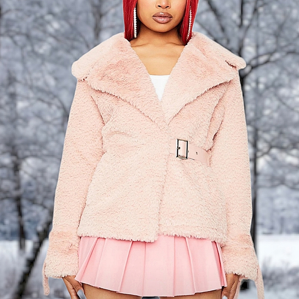 Pink Blush Sherpa Coat Belted